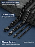 Cuban Link Chain Necklace for Mens 14 MM Men Jewelry Punk Black Bicycle Chain Mens Gifts for Dad