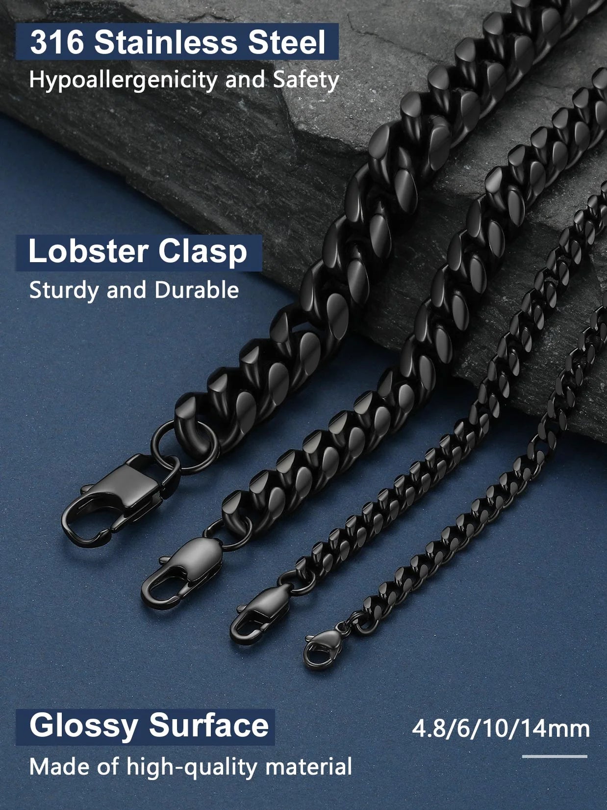 Cuban Link Chain Necklace for Mens 14 MM Men Jewelry Punk Black Bicycle Chain Mens Gifts for Dad