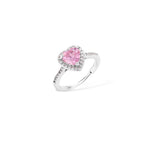 Pink heart-shaped cubic zirconia jewelry set with white gold plating featuring necklace, earrings, bracelet and ring