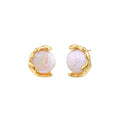 Gold vermeil studs with lustrous pink freshwater pearls in organic crescent settings