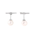Rhodium-plated sterling silver ear jacket earrings with diamond-set horizontal bar and freshwater pearl drop