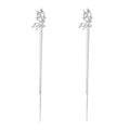 Silver-toned threader earrings featuring detailed fairy figure with wings and dual delicate chain strands, zirconia accents