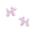 Glossy pink enamel balloon dog stud earrings with crystal details on white gold plated brass, museum-inspired design