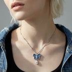 Denim Butterfly Necklace