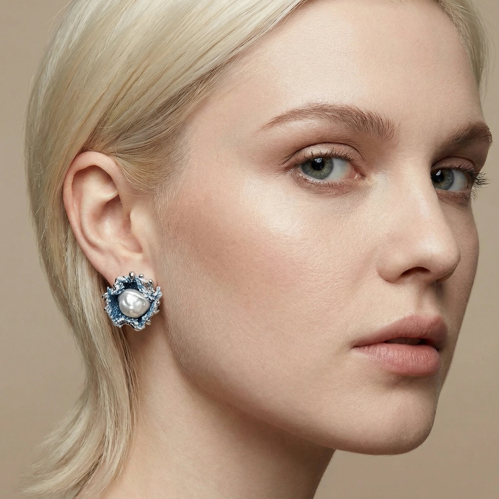 Denim Pearl Studs