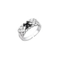 White gold plated adjustable ring with three rows of square zirconia stones in black or pink chevron pattern