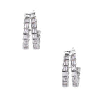 White gold-plated hoop earrings with double row of baguette-cut zirconia stones in geometric ladder design
