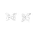 Pair of translucent butterfly-shaped stud earrings with frosted finish and dimensional wing details on white background