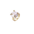 Gold ring with large iridescent baroque pearl and four colored gemstones on textured band