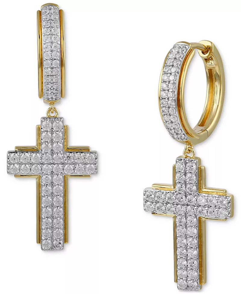 Men'S Diamond Cluster Cross Dangle Hoop Earrings (1 Ct. T.W.)