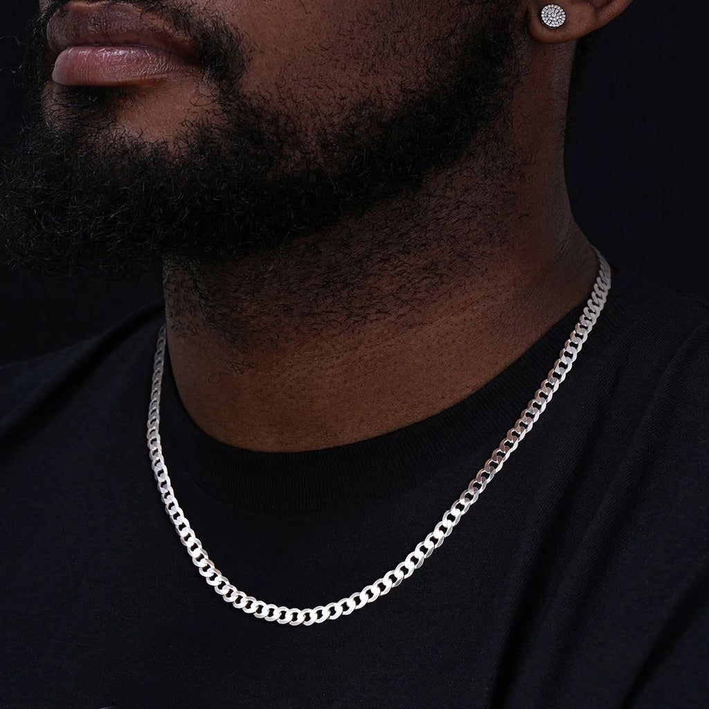 Solid 925 Sterling Silver Men Jewelry, 5Mm Flat Curb Cuban Link Chain Necklace