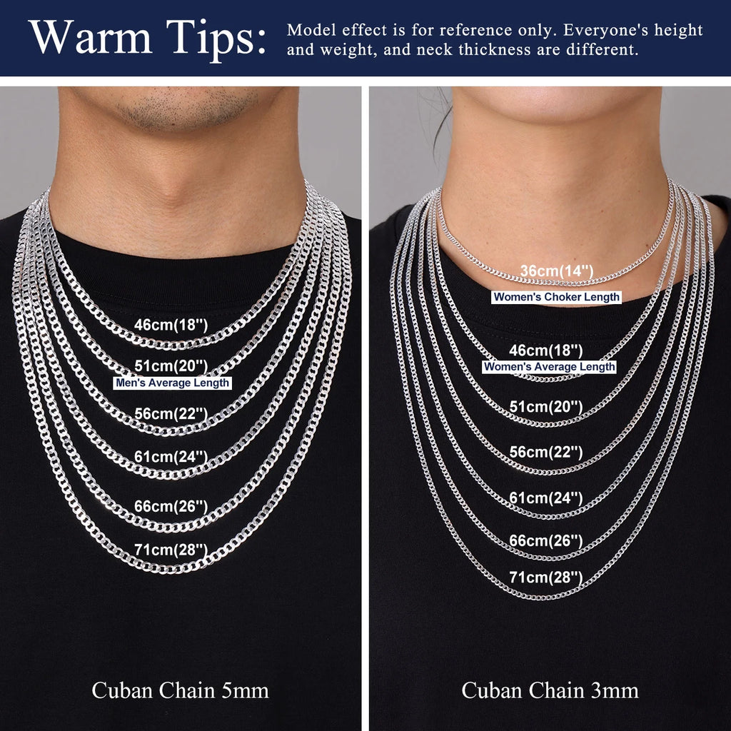 Solid 925 Sterling Silver Men Jewelry, 5Mm Flat Curb Cuban Link Chain Necklace