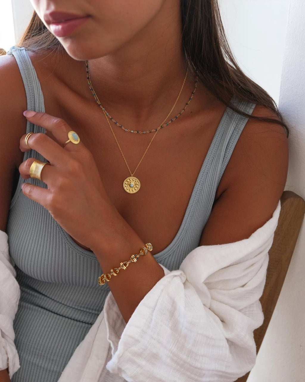 Oval Bold Chunky Bracelet 14K Gold Plated Simple Jewelry Gift for Women and Men