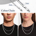 Solid 925 Sterling Silver Men Jewelry, 5Mm Flat Curb Cuban Link Chain Necklace