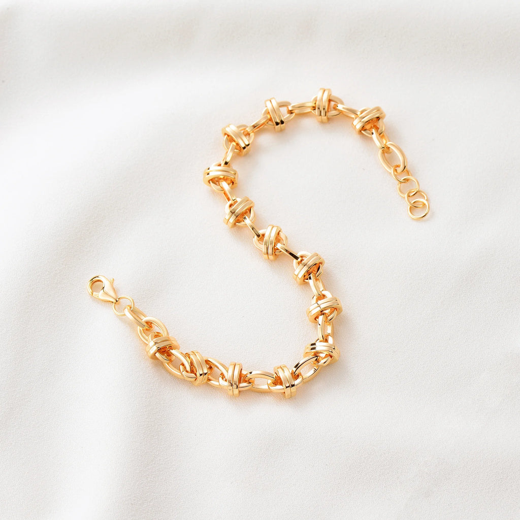 Oval Bold Chunky Bracelet 14K Gold Plated Simple Jewelry Gift for Women and Men