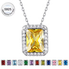 Pure 925 Sterling Silver Pendant Necklace Square Cut Crystal Birthstone Necklaces November Yellow Citrine Valentins Day Birthday Gift