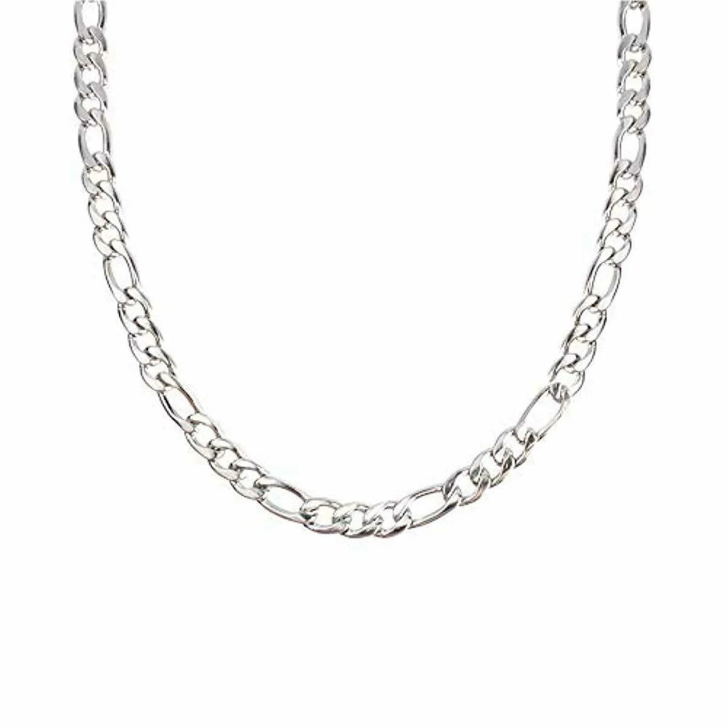 24K Figaro Chain 5Mm Necklace Women Men Jewelry Strong Solid Clasp Gift with Lobster Plated Clasp "22