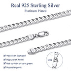 Solid 925 Sterling Silver Men Jewelry, 5Mm Flat Curb Cuban Link Chain Necklace