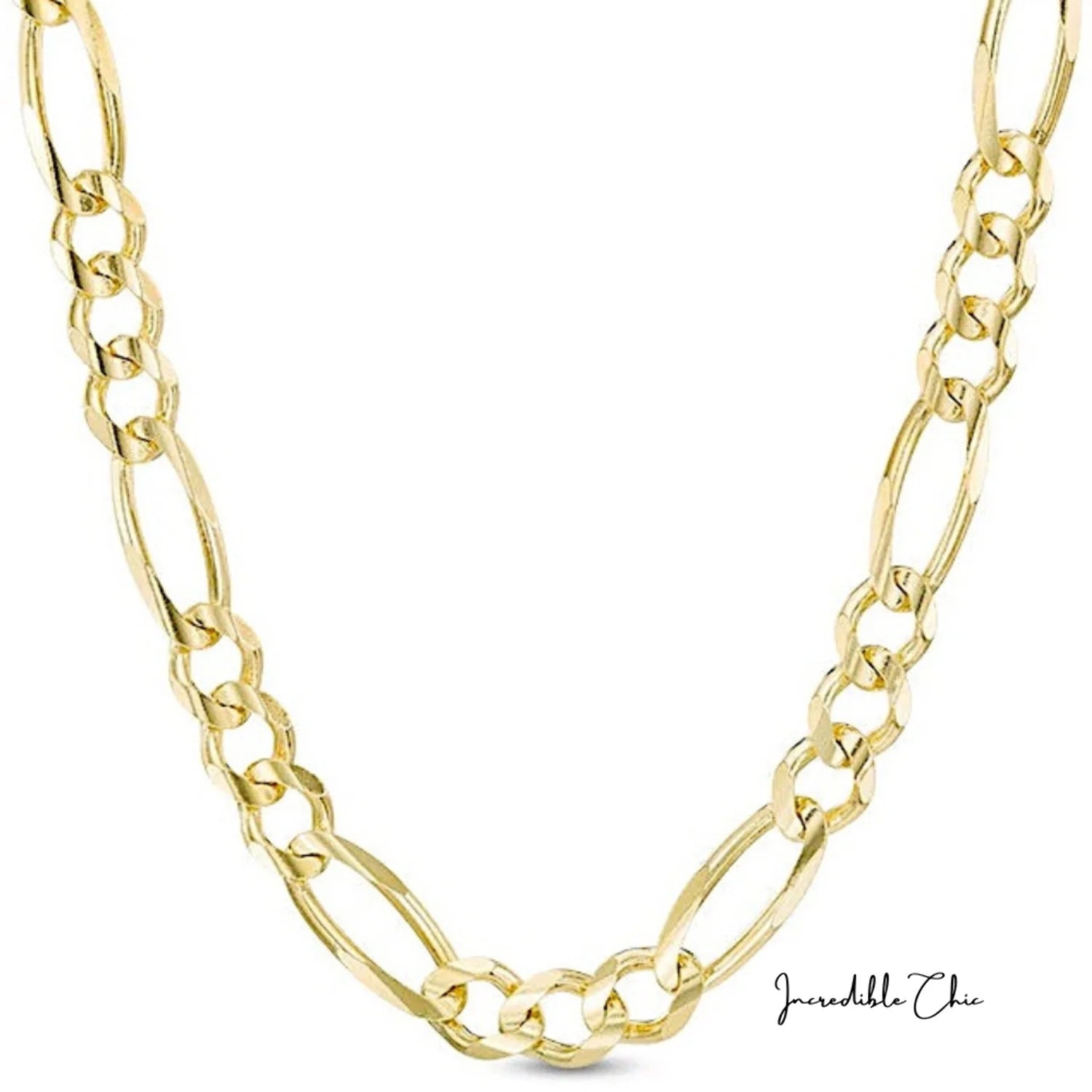 24K Figaro Chain 5Mm Necklace Women Men Jewelry Strong Solid Clasp Gift with Lobster Plated Clasp "22