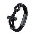 Black Thor'S Hammer Bracelet for Men, Leather Stainless Steel Wristband Viking Amulet Charm Jewelry Gifts for Son Boyfriend Dad Husband