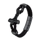 Black Thor'S Hammer Bracelet for Men, Leather Stainless Steel Wristband Viking Amulet Charm Jewelry Gifts for Son Boyfriend Dad Husband