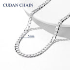 Solid 925 Sterling Silver Men Jewelry, 5Mm Flat Curb Cuban Link Chain Necklace