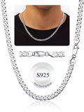 Solid 925 Sterling Silver Men Jewelry, 5Mm Flat Curb Cuban Link Chain Necklace