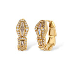 Gold-plated necklace with geometric diamond segments and matching huggie earrings featuring cubic zirconia details
