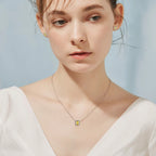 Pure 925 Sterling Silver Pendant Necklace Square Cut Crystal Birthstone Necklaces November Yellow Citrine Valentins Day Birthday Gift